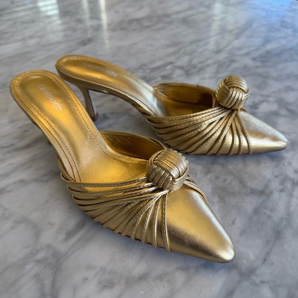 Larroude Shoes - Larroude Gold Heeled Mules